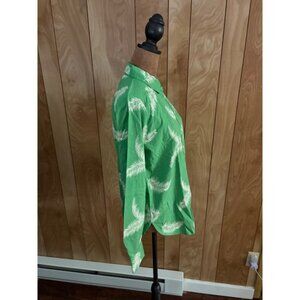 LOFT Green White Tropical Palm Leaf Print Button Down Shirt Small Cotton Rayon